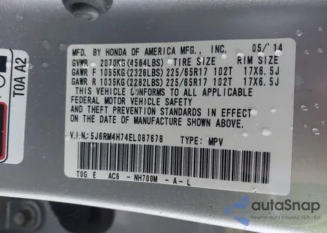 2014 Honda Cr-V Ex-L из США, поврежденный, VIN 5J6RM4H74EL087678